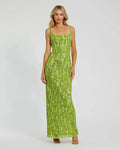 Green Embellished Square Neck Gown