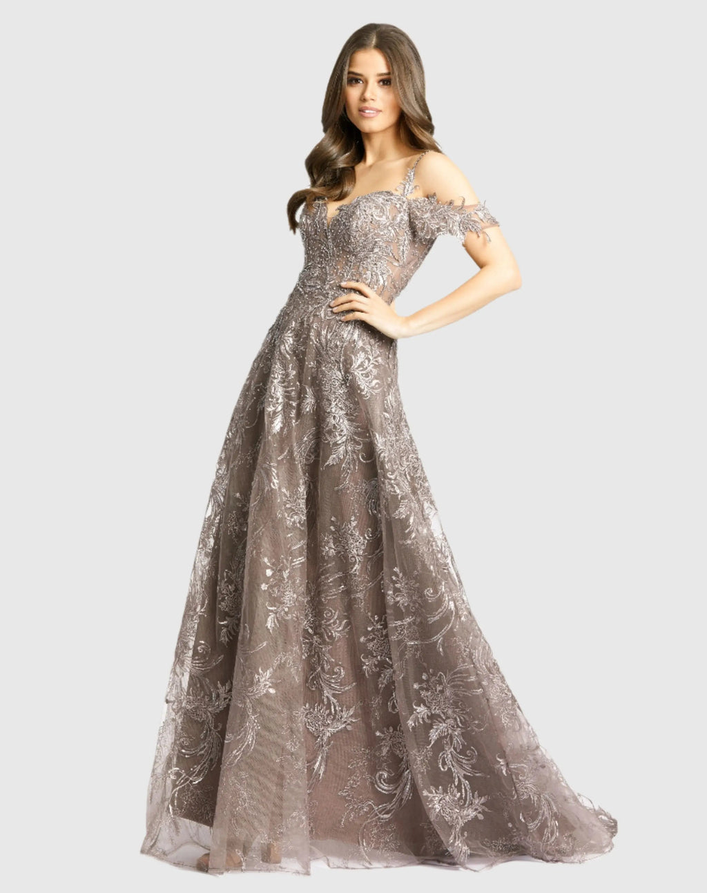 Purple Embellished Cold Shoulder Sweetheart A Line Gown