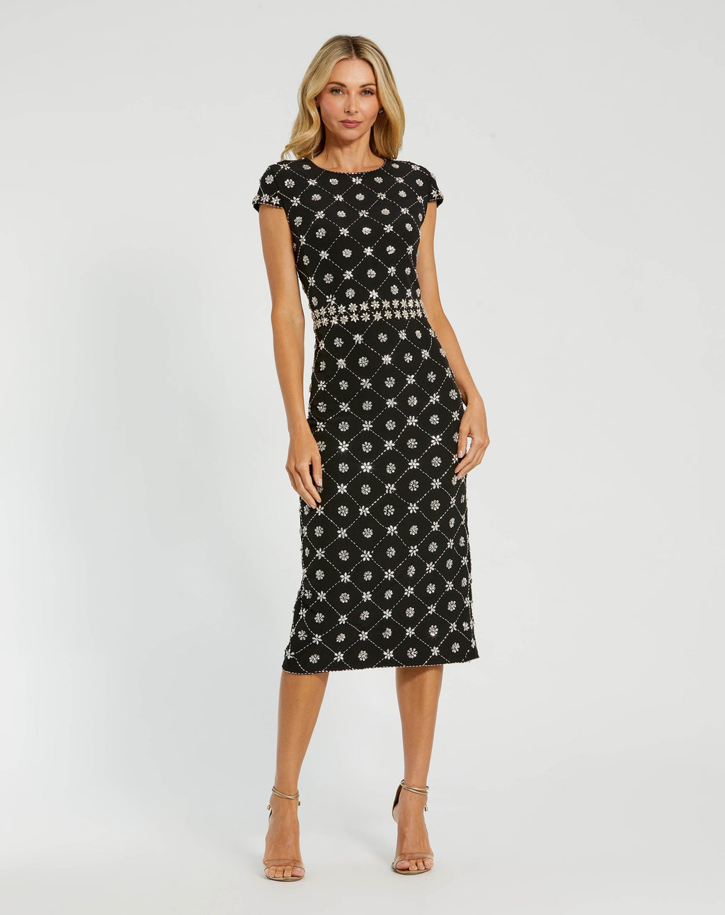Black Hand Embellished High Neck Midi Dress