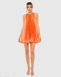 Pleated Halter Neck Flowy Mini Trapeze Dress