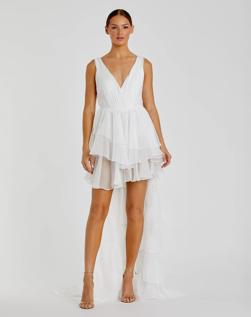 White High Low Gown with Built In Bodysuit