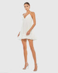 White Ruffle V-Neck Criss-Cross Mini Dress