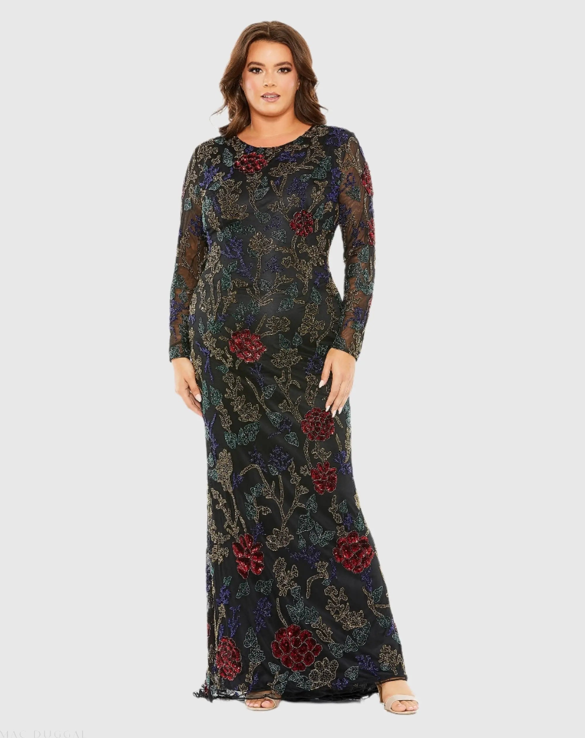 Black High Neck Beaded Embellished Gown