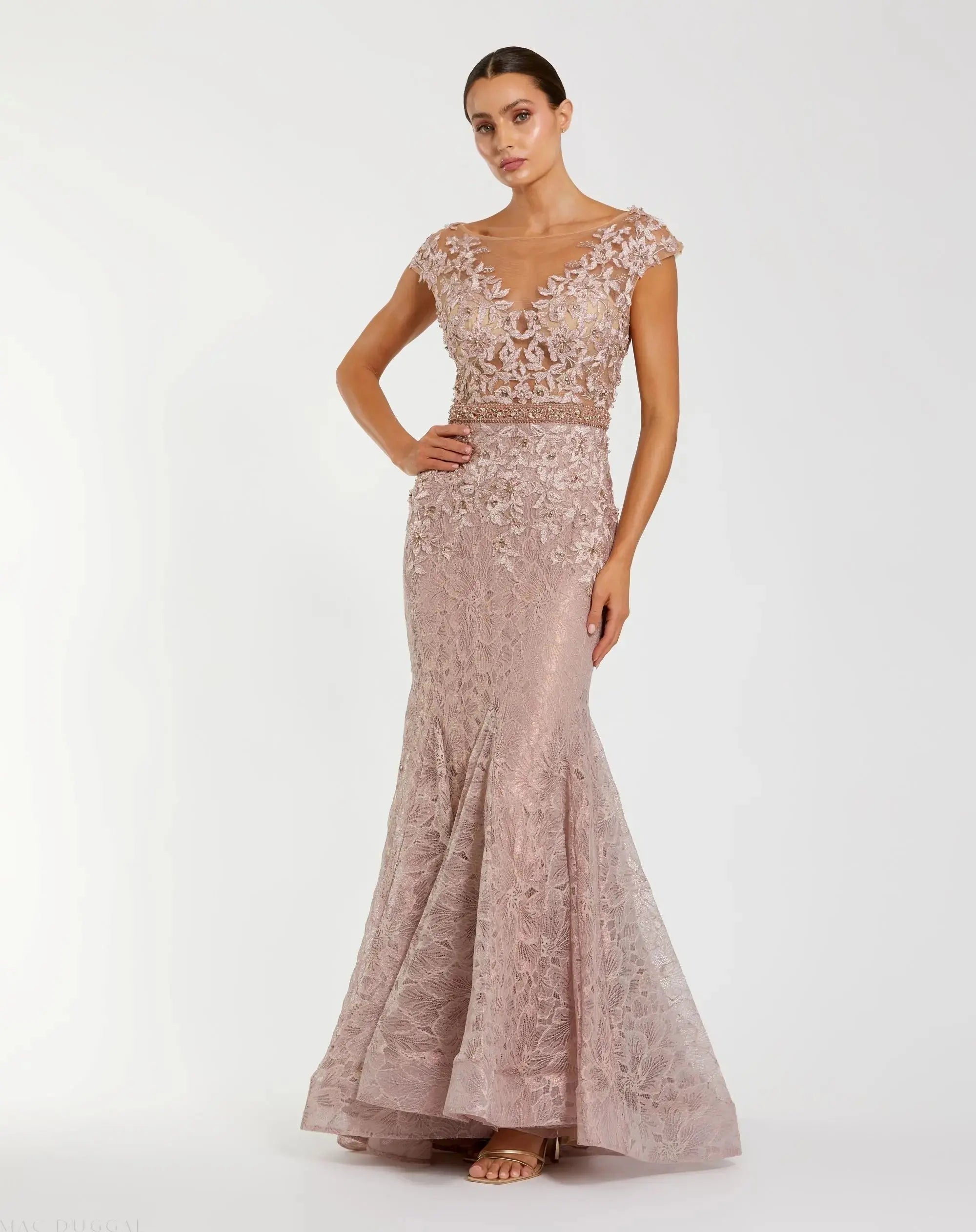 High Neck Shoulder Flower Detail Mermaid Gown