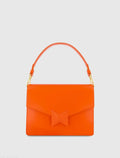 Orange Classic Leather Medium Shoulder Bag with Detachable Strap