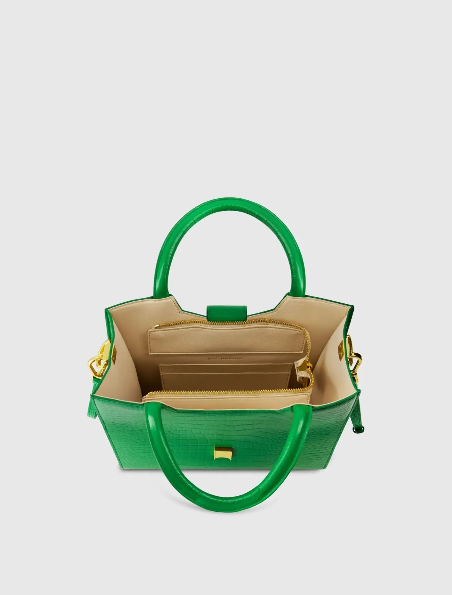 Green Buckled Medium Croco Leather Tote Bag with Detachable Strap