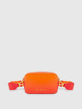 Orange Ombre Small Leather Crossbody Camera Bag with Adjustable Strap