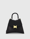 Medium Angular Leather Top Handle Handbag with Gold Hardware