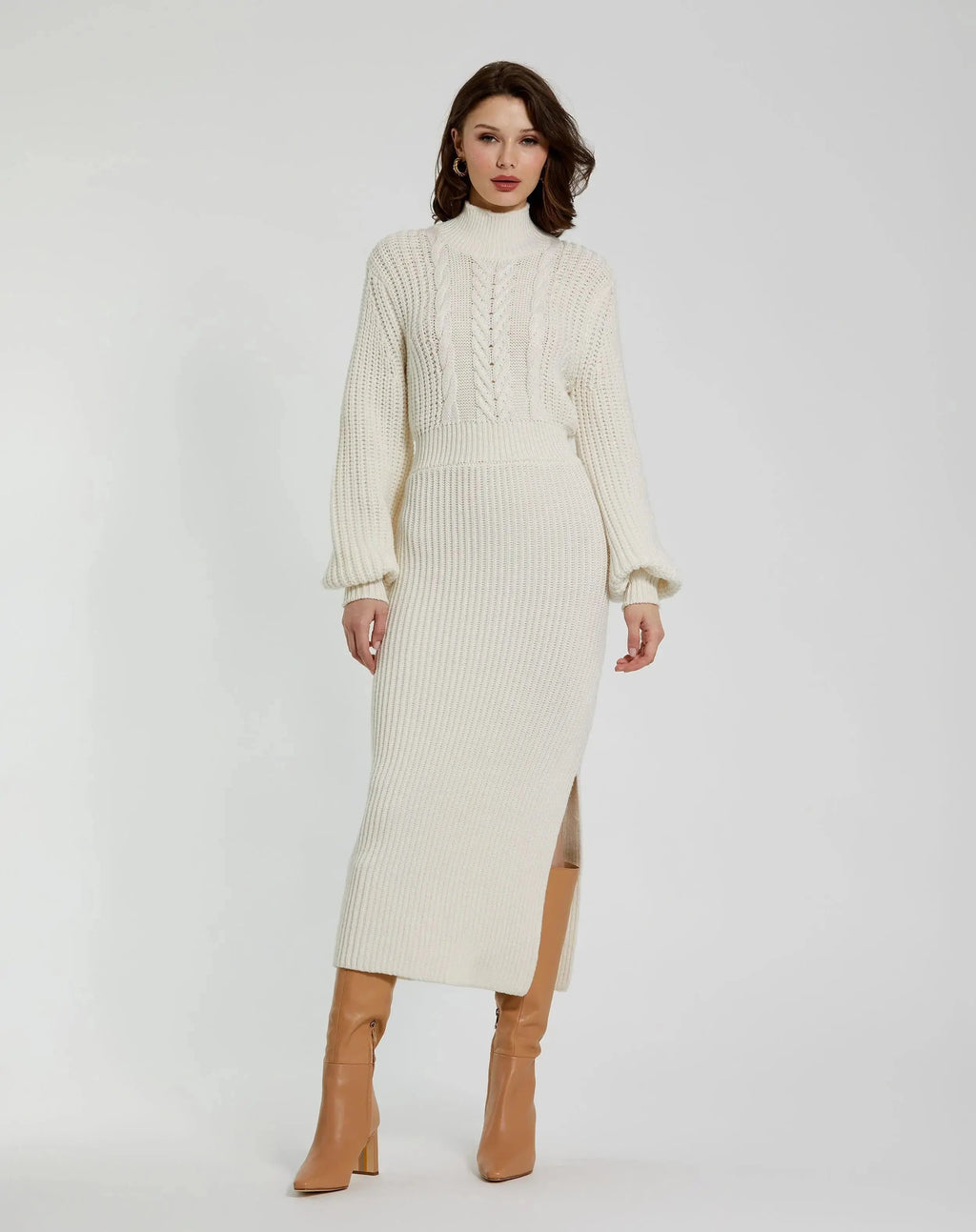 Long Sleeve Turtle Neck Knit Midi Dress