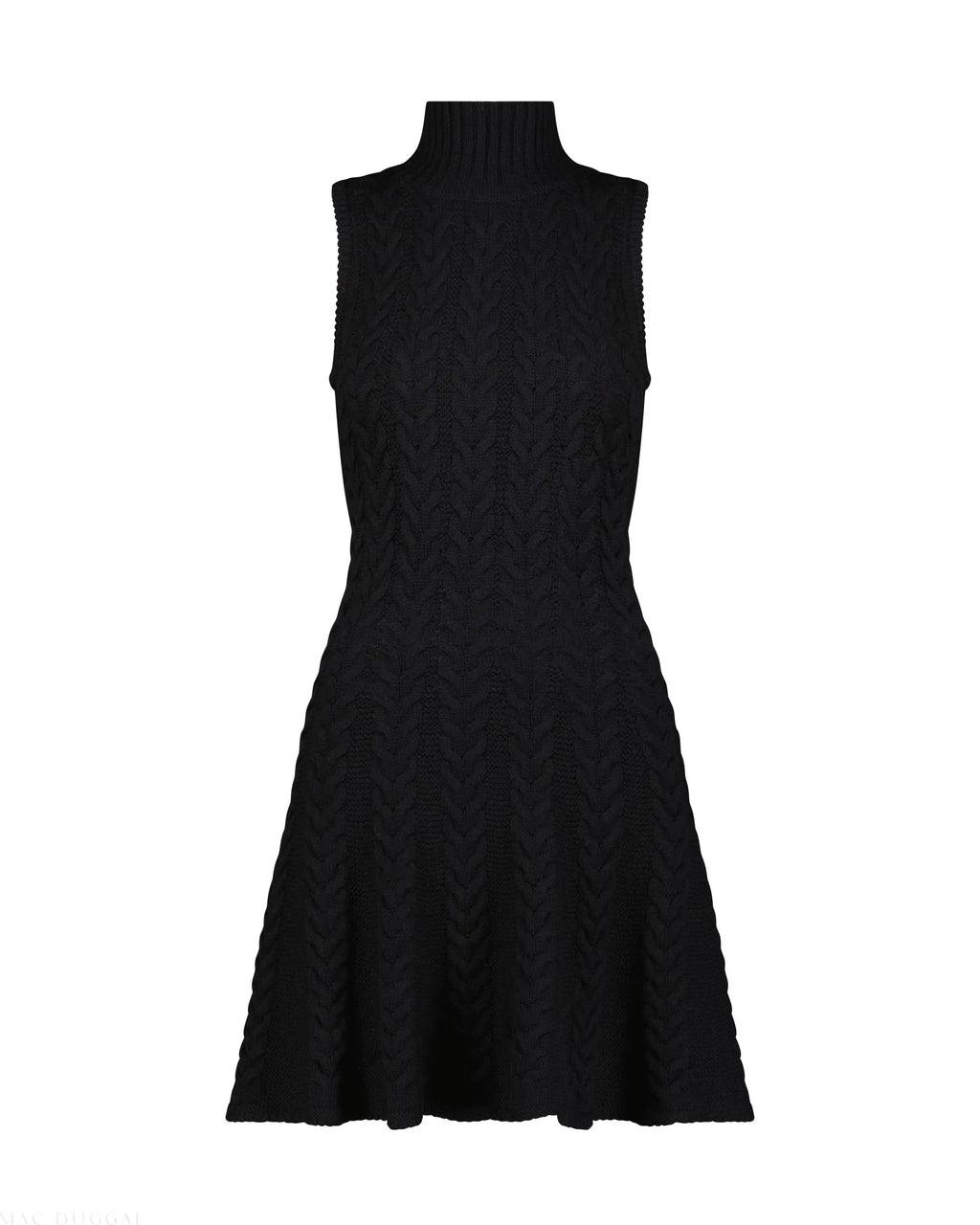 Black Cable Knit Turtle Neck Sleeveless Mini Sweater Knit Dress