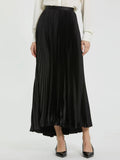 Black Pleated Satin Maxi Skirt